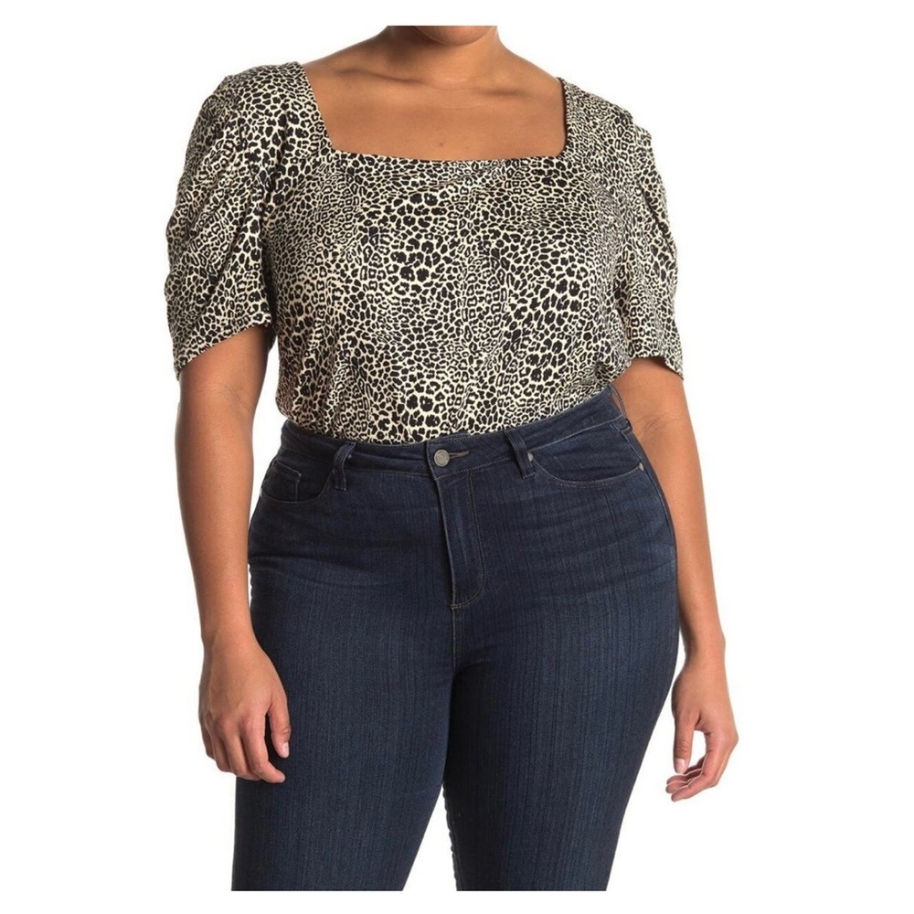 NWT Socialite Curve Women's Leopard Puff Sleeve Bodysuit - cheetah